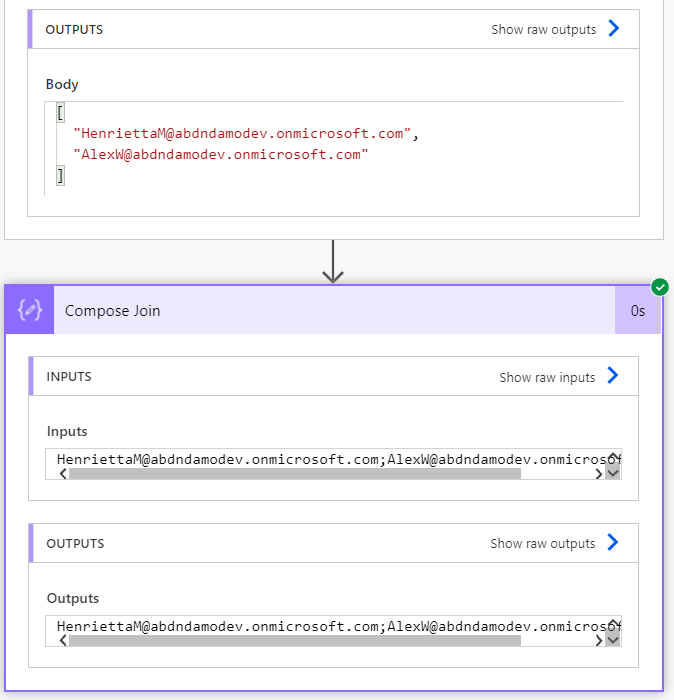 An array of emails from a distribution list and a list of emails seperated by a semi colon