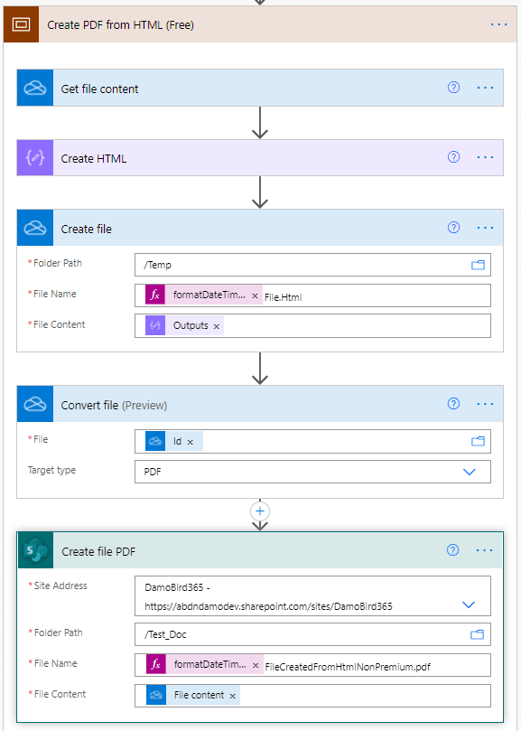 Create a PDF file from HTML in PowerAutomate