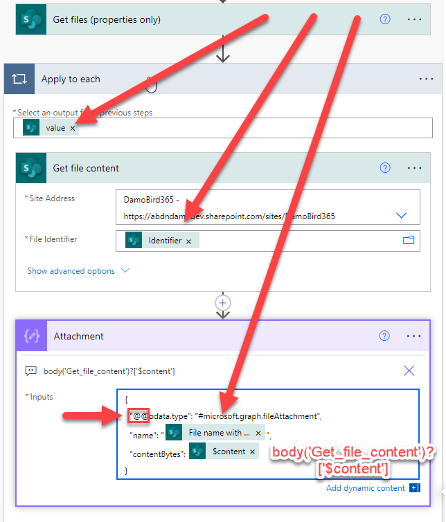 Creating the array of attachments for the draft email