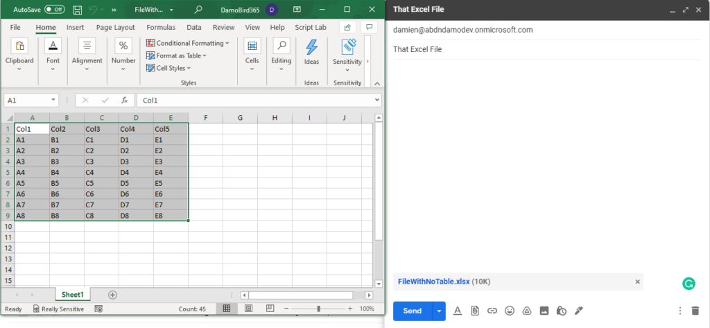 Excel File with No Table being Emailed for Saving and Conversion