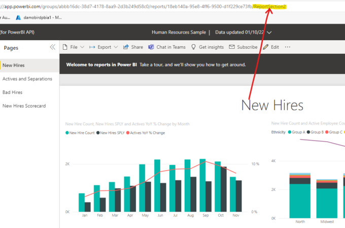 ReportSection2 is the page name - based on the URL