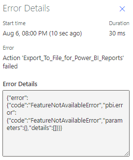 Power BI Error FeatureNotAvailableError