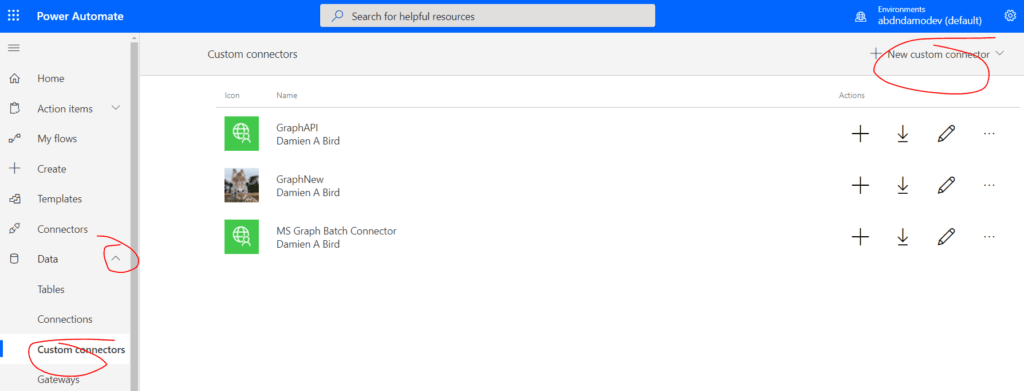 Custom Connectors from within Power Automate