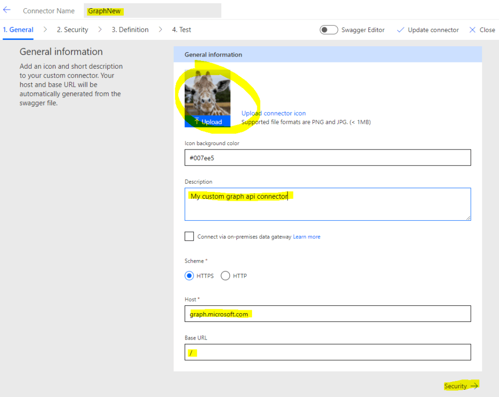 The general settings of a connector