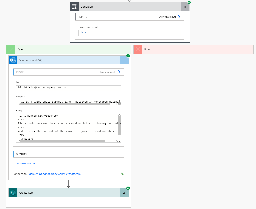 Email with dynamic variables Power Automate