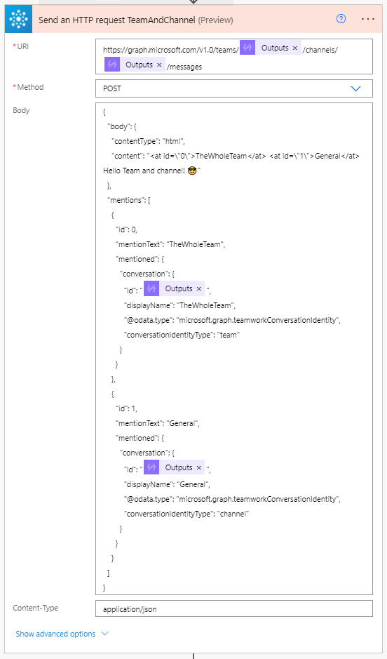 Mention the Team and Channel via Power Automate
